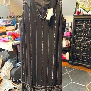 BNWT Nicole Miller Size 16 Fancy Black Embellished 2-layer, lined Dress